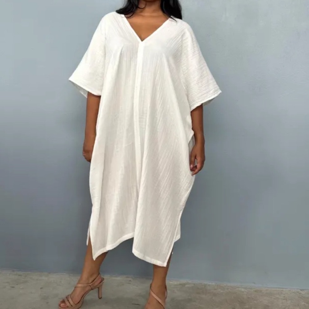 White cotton kaftan dress